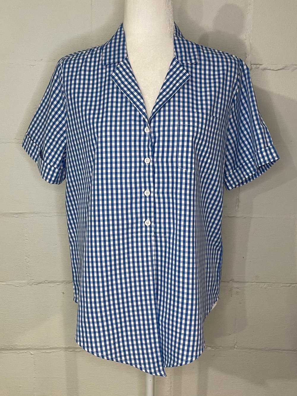 French Connection Blue & White Gingham Short-Sleeve Button-Down